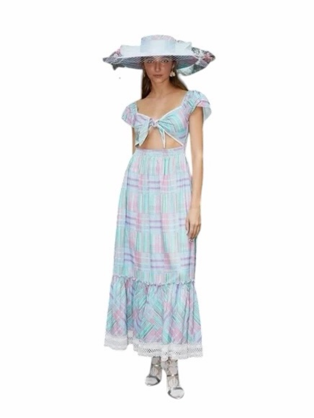 LoveShackFancy Blue & Pink Plaid Cotton Emeka Midi Dress Womans M